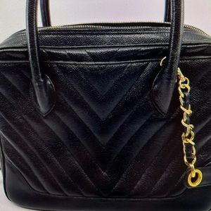 Chanel V-Stitch Two Way Vintage Top Handle Bag